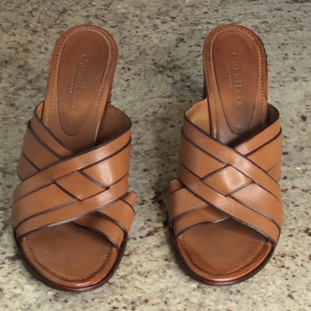 Cole Haan Leather Woven Straps Heeled Sandals